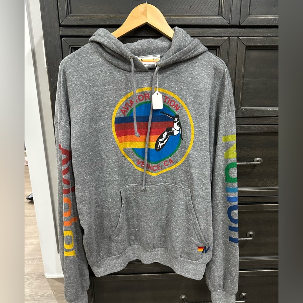 Aviator Nation Relaxed Pullover Hoodie - Heather Gray, Size Small.